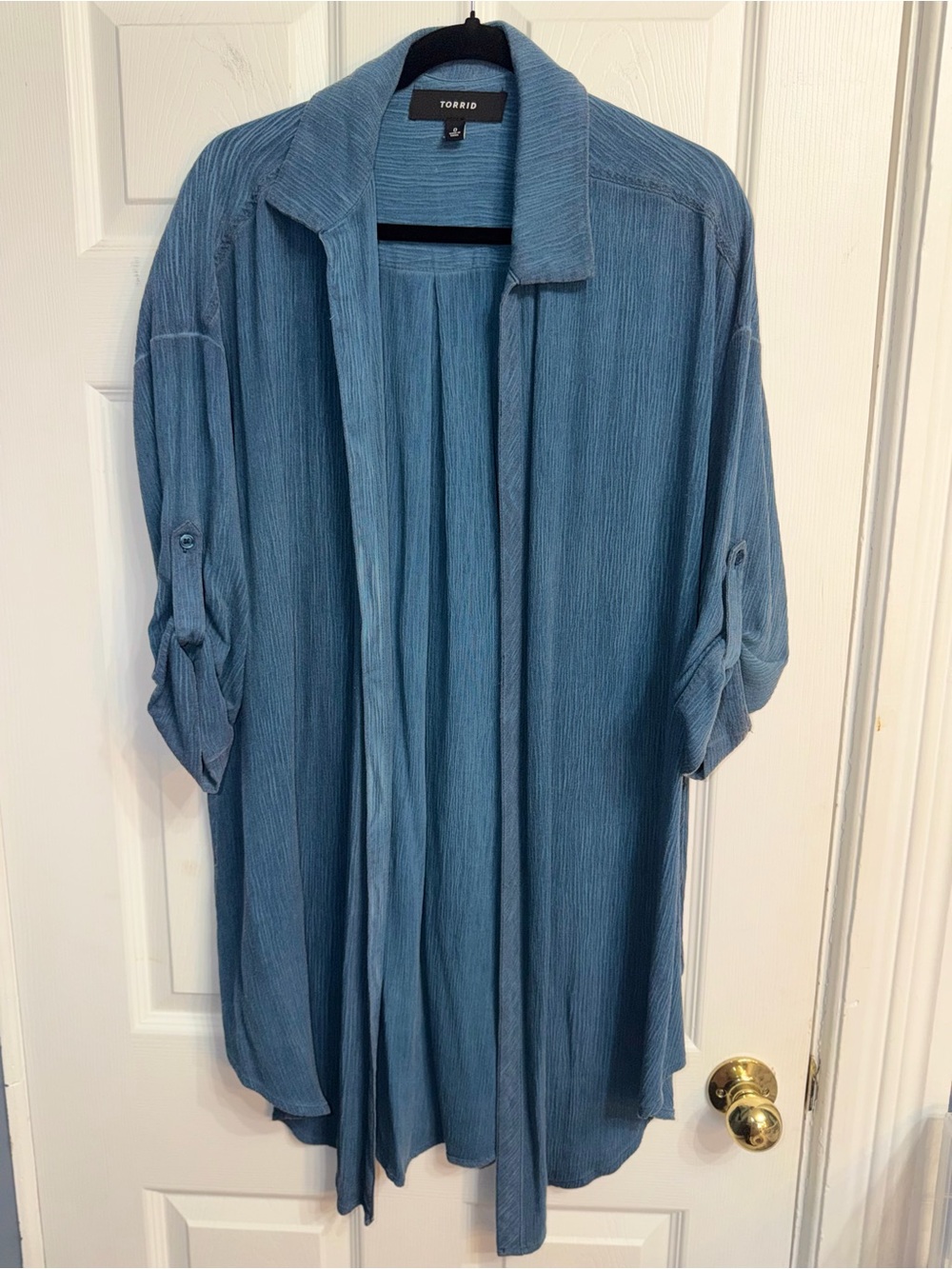 torrid denim-blue lightweight draped shirt jacket